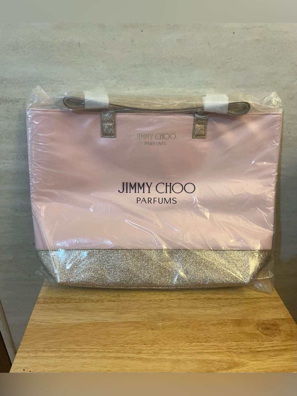 New In Bag Jimmy Choo Pink Tote Bag with Metallic Gold Glitter Trim
